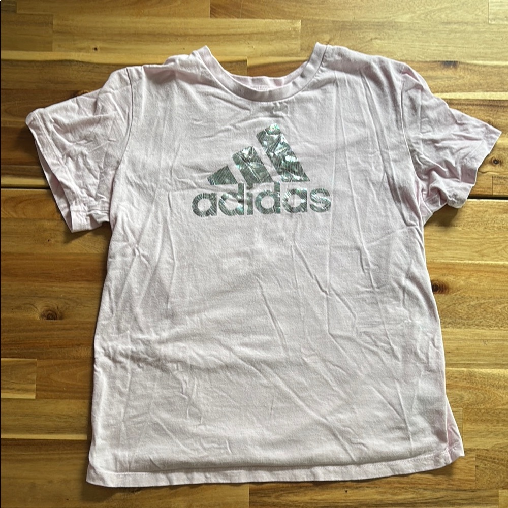 Adidas Light Pink Tee with Metallic Logo